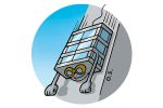 Japanese supersonic elevator. Colour drawing for Gazzetta dei Piccoli (Toddlers' Gazette) column of the Gazzetta di Parma (Gazette of Parma)