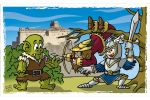 Children knights at the Bardi&rsquo;s Castle. Colour drawing for Gazzetta dei Piccoli (Toddlers' Gazette) column of the Gazzetta di Parma (Gazette of Parma)