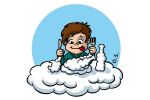 Baby eats clouds. Colour drawing for Gazzetta dei Piccoli (Toddlers' Gazette) column of the Gazzetta di Parma (Gazette of Parma)