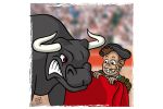 The hard life of bullfighter children. Colour drawing for Gazzetta dei Piccoli (Toddlers' Gazette) column of the Gazzetta di Parma (Gazette of Parma)
