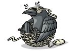 Cyber crow. Colour drawing for Gazzetta dei Piccoli (Toddlers' Gazette) column of the Gazzetta di Parma (Gazette of Parma)