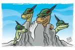 Dolomytos, the archaeological museum of the Dolomites. Colour drawing for Gazzetta dei Piccoli (Toddlers' Gazette) column of the Gazzetta di Parma (Gazette of Parma)