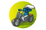 Easy rider Smurf. Colour drawing for Gazzetta dei Piccoli (Toddlers' Gazette) column of the Gazzetta di Parma (Gazette of Parma)