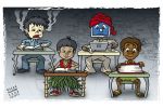 School and students in the world. Colour drawing for Gazzetta dei Piccoli (Toddlers' Gazette) column of the Gazzetta di Parma (Gazette of Parma)