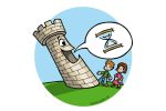 The tower tells stories. Colour drawing for Gazzetta dei Piccoli (Toddlers' Gazette) column of the Gazzetta di Parma (Gazette of Parma)