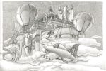 Steccata&nbsp;aerostatica disegno a china di Oscar Salerni