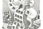L'uomo palazzo disegno a china di Oscar Salerni