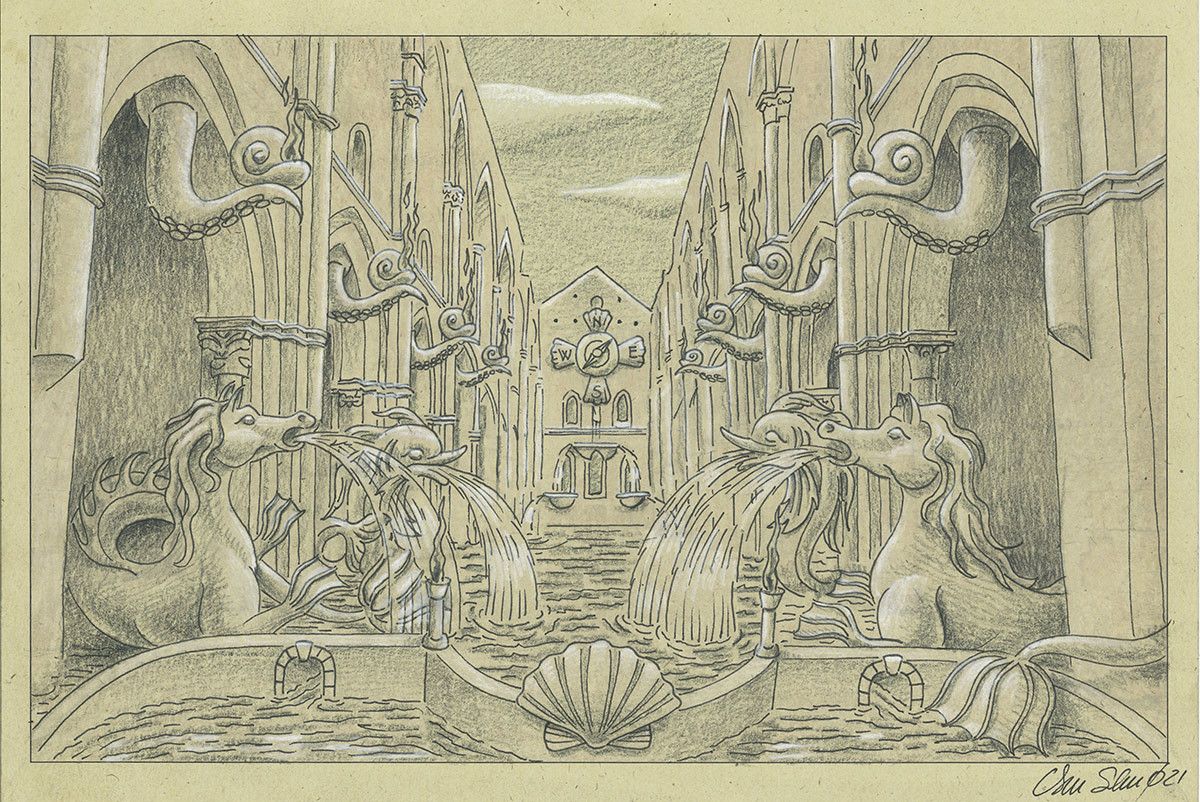 Bozzetto studio disegno Abbazia di San Galgano - Opera di Oscar Salerni per nave Costa Toscana