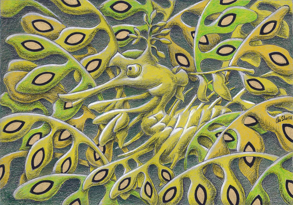 Bozzetto studio dipinto Cavalluccio Drago Marino - Opera di Oscar Salerni per nave Costa Toscana