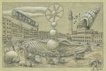 Bozzetto studio disegno Piazza del Campo - Opera di Oscar Salerni per nave Costa Toscana